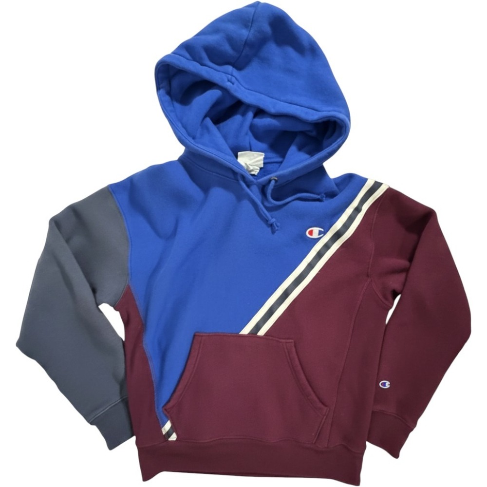 Champion Reverse Weave Hoodie Men's Small RARE Vintage Color Block Blue/Burgundy